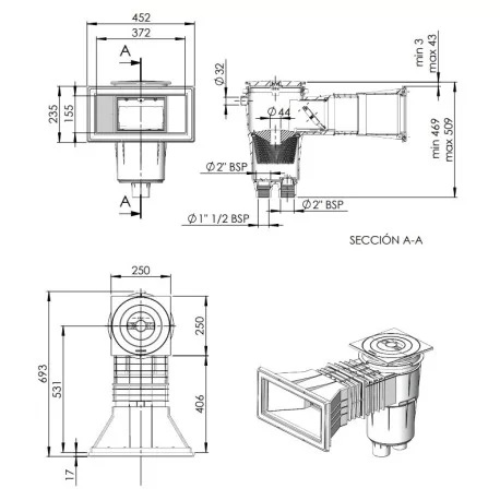 11305 Skimer 17.5 l s produženim vratom i širokim otvorom za beton