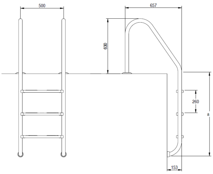 87111944 Ljestve FLEXINOX s 4 gazišta INOX 316, s protukliznom gumom na gazištu