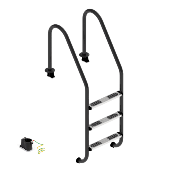 87188085 Ljestve FLEXINOX NERO s 3 gazišta INOX 316, s protukliznom gumom na gazištu