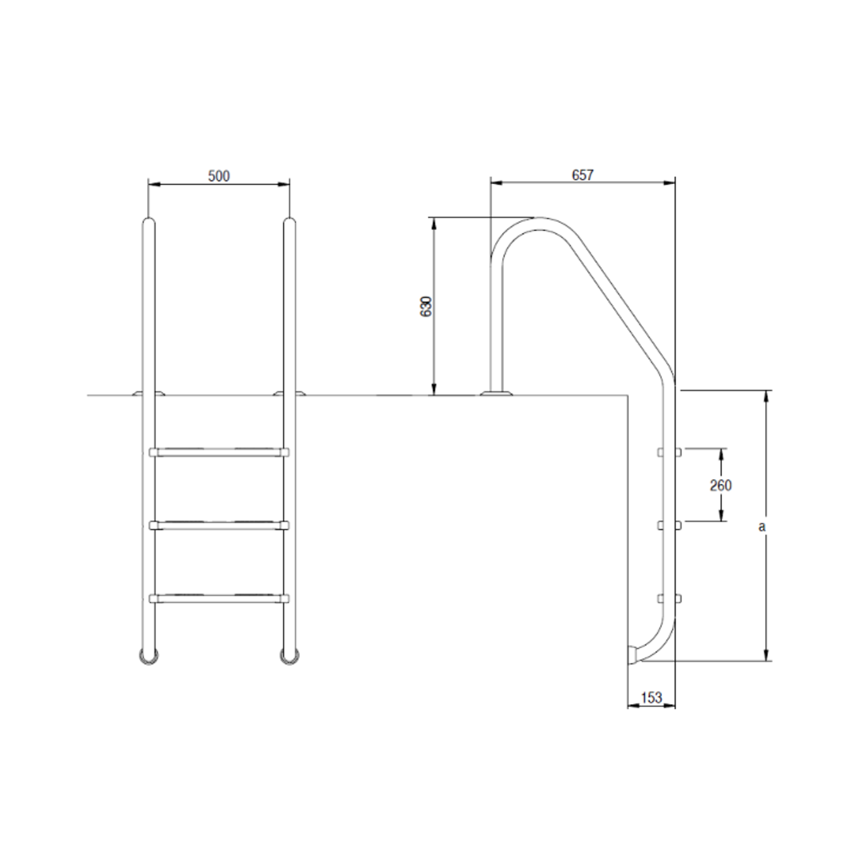 87188091 Ljestve FLEXINOX NERO s 4 gazišta INOX 316, s protukliznom gumom na gazištu