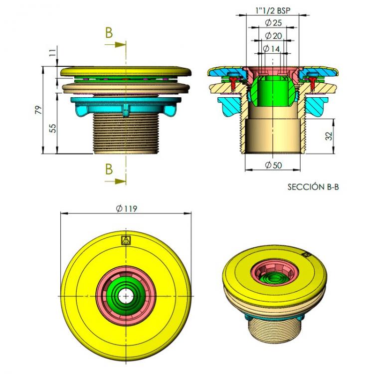 00330 Mlaznica za povrat model Multiflow za liner