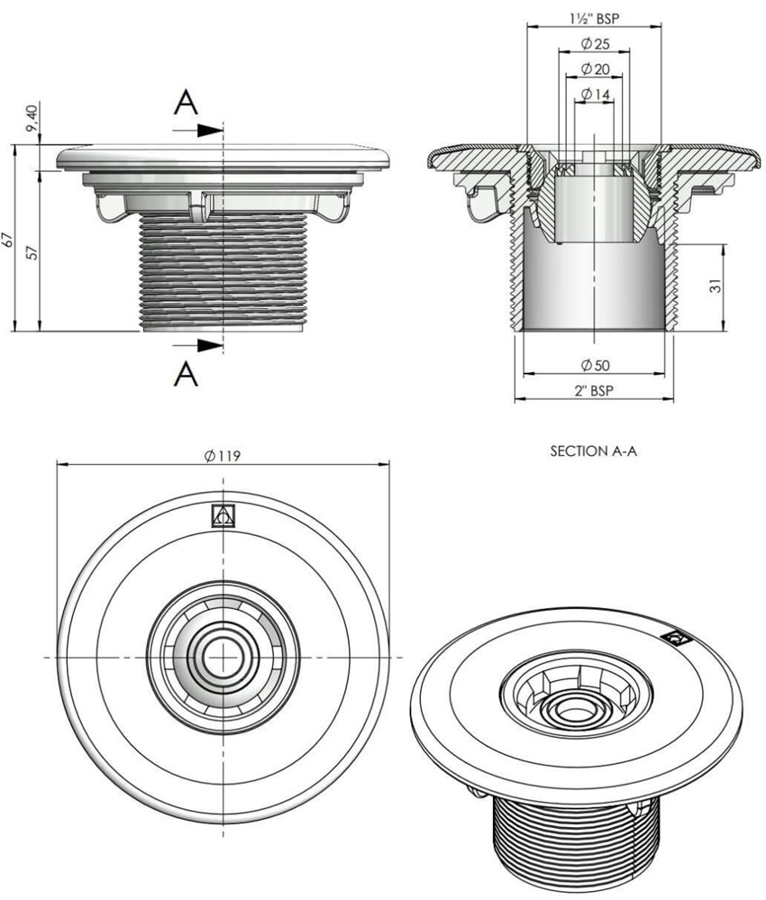 00334 Mlaznica Multiflow za prefabricirane bazene